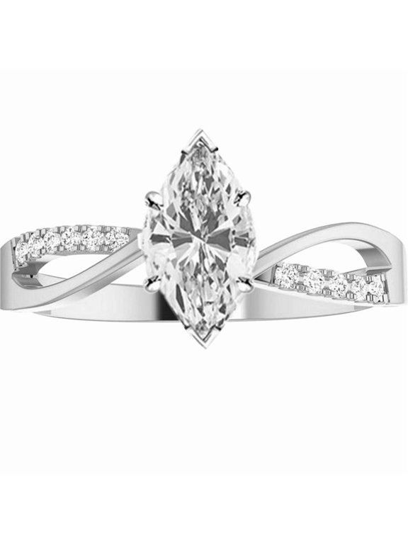0.59 Carat t.w. Marquise Elegant Twisting Split Shank Diamond Engagement Ring I/VS2 Clarity Center Stones. 14K White Gold Size-7.0