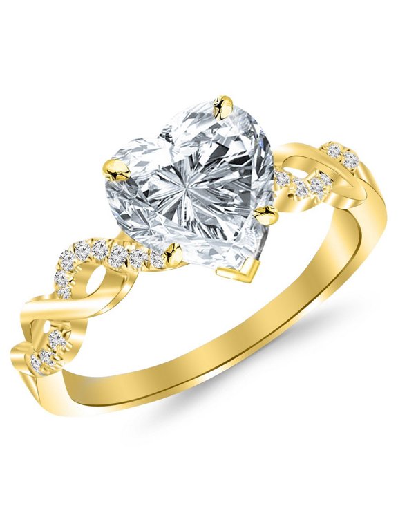 0.63 CTW Twisting Infinity Gold and Diamond Split Shank Pave Set Diamond Engagement Ring w/ 0.5 Ct Heart Cut (I Color VS2 Clarity Center) 14K Yellow Gold Size-4.0
