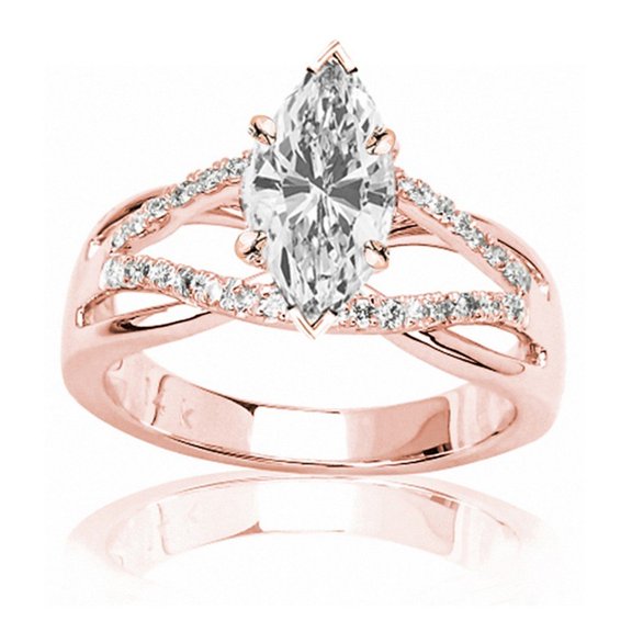 Houston Diamond District 0.75-3 Carat LAB GROWN DIAMOND Infinity Twisting Split Shank Pave Set Round Marquise Cut Engagement Ring (D-E Color VS1-VS2 Clarity) Rose Gold 1 Carat Center Size: 9