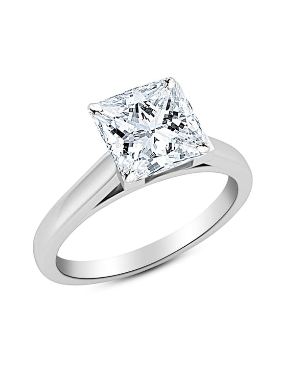 0.75 to 5 Carat 14K White Gold Lab Grown Solitaire Princess Cut Cathedral IGI Diamond Engagement Ring (D-E Color VVS1-VVS2) 1 Carat Size-5