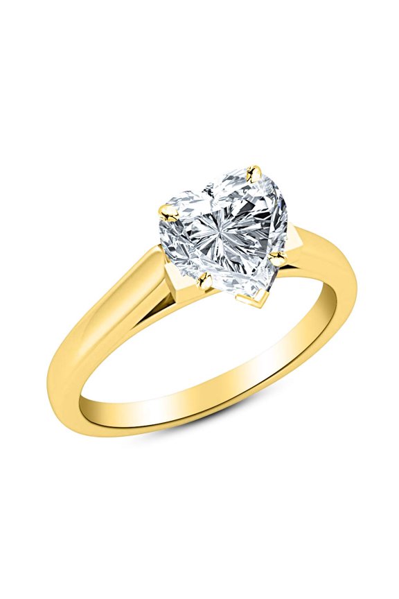 0.75 To 5 Carat 14K Yellow Gold Lab Grown Solitaire Heart Cut Cathedral IGI Diamond Engagement Ring (D-E Color VVS1-VVS2 0.75 Carat Size-5