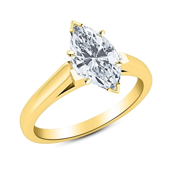Houston Diamond District 0.75 to 5 Carat 14K Yellow Gold Lab Grown Solitaire Marquise Cut Cathedral IGI Diamond Engagement Ring (H-I Color VS2-SI1 Clarity) 0.75 Carat Size: 3.5