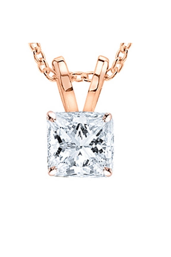 0.75 to 5 Carat IGI Certified LAB-GROWN Princess Cut Diamond Pendant Necklace 4 Prong (H-I Color, VS1-VS2 Clarity) Platinum 16" Silver Chain 0.75 Carats