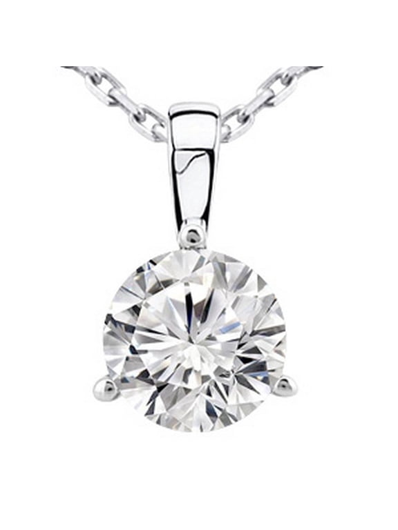 0.75 to 5 Carat IGI Certified LAB-GROWN Round Cut Diamond Pendant Necklace 3 Prong (H-I Color, VS1-VS2 Clarity Ideal Cut) Platinum 16" Gold Chain 2 Carat