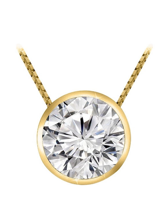 0.75 to 5 Carat IGI Certified LAB-GROWN Round Cut Diamond Pendant Necklace Bezel Set (H-I Color, VS1-VS2 Clarity) + 16" Silver Chain Yellow Gold 20" Silver Chain 5 Carat