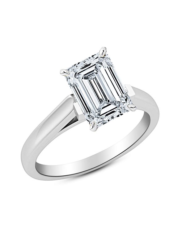 0.75 to 5 Carat Platinum Lab Grown Solitaire Emerald Cut Cathedral IGI Certified Diamond Engagement Ring (H-I Color VS2-SI1) Emerald Shape 0.75 Carat Size-6.5
