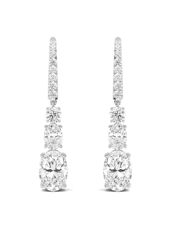 1-10 Carat (ctw) Oval and Round Cut LAB GROWN Diamond Designer Drop Earrings (Color H-I Clarity VS1-VS2) White Gold 1 Carat