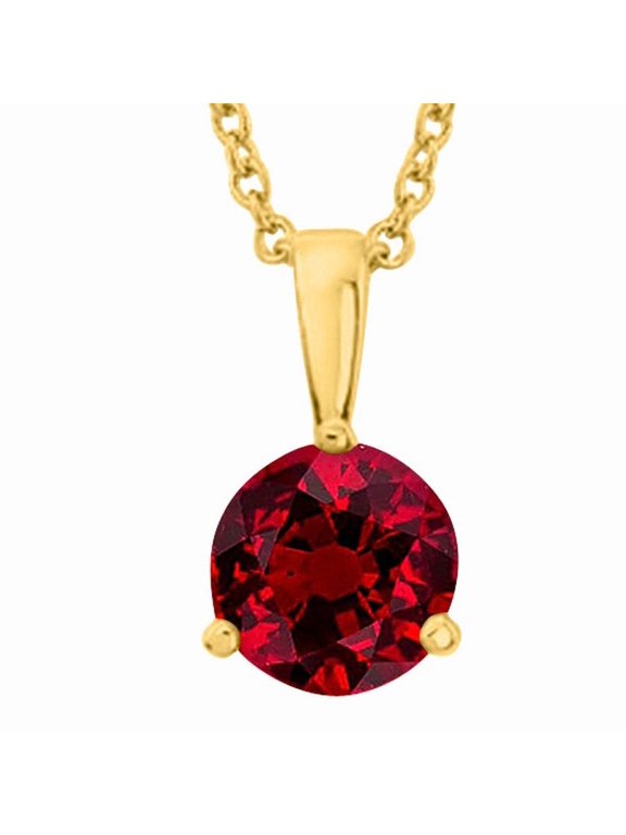 1/2 0.5 Carat 14K Yellow Gold Round Ruby 3 Prong Solitaire Pendant Necklace (AAA Quality) W/ 16" Gold Chain