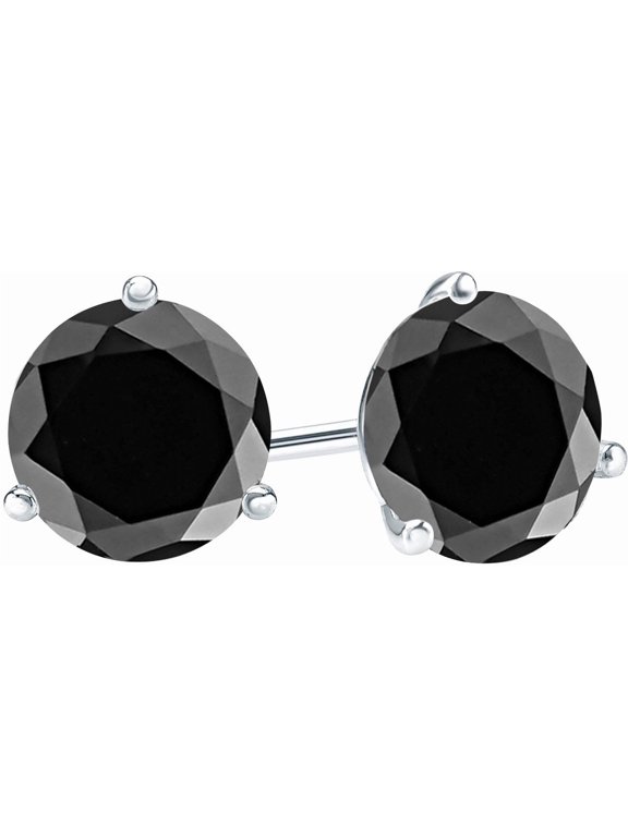 1/2-10 Carat Total Weight Black Diamond Stud Earrings for Women 3 Prong Push Back 18K White Gold 0.5 Carat
