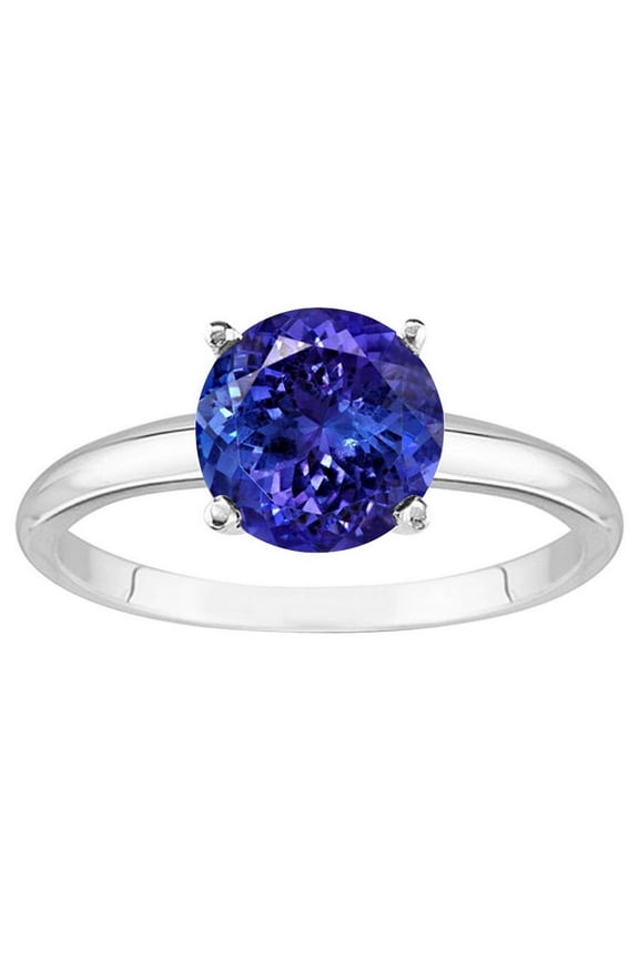 1/2-5 Carat 14K White Gold Round Tanzanite 4 Prong Diamond Engagement Ring (AAA Quality) 4 Carat Size-4