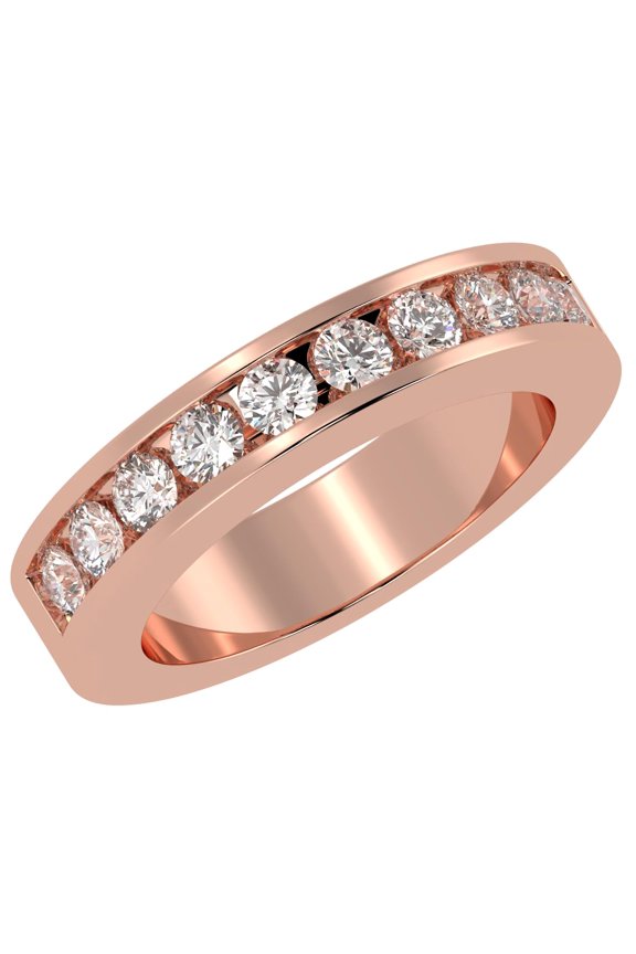 1/2 Carat (ctw) Round Diamond Ladies Channel Set Half-Way Semi-Eternity Wedding Anniversary Stackable Ring Band Ultra Premium Collection 14K Rose Gold Size-7