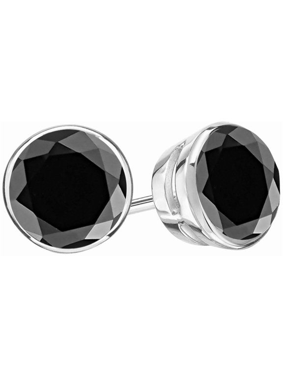 1/2 to 10 Carat Bezel Push Back Black Diamond Stud Earrings For Women 18K White Gold 0.5 Carat