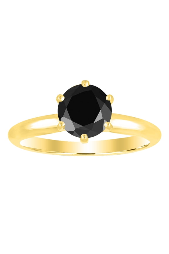 1/2 to 10 Carat Total Weight Round Round Black Diamond Ring (AAA Quality) 18K Yellow Gold 7 Carat Size-4