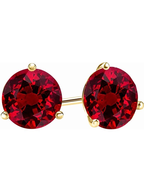 1/2 to 4 Carat 3 Prong Push Back Ruby Stud Earrings For Women 18K Yellow Gold 0.5 Carat