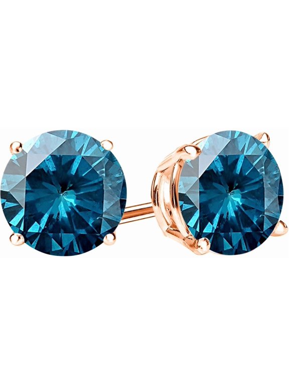 1/2 to 4 Carat 4 Prong Push Back 18K Blue Diamond Stud Earrings For Women 18K Rose Gold 0.5 Carat