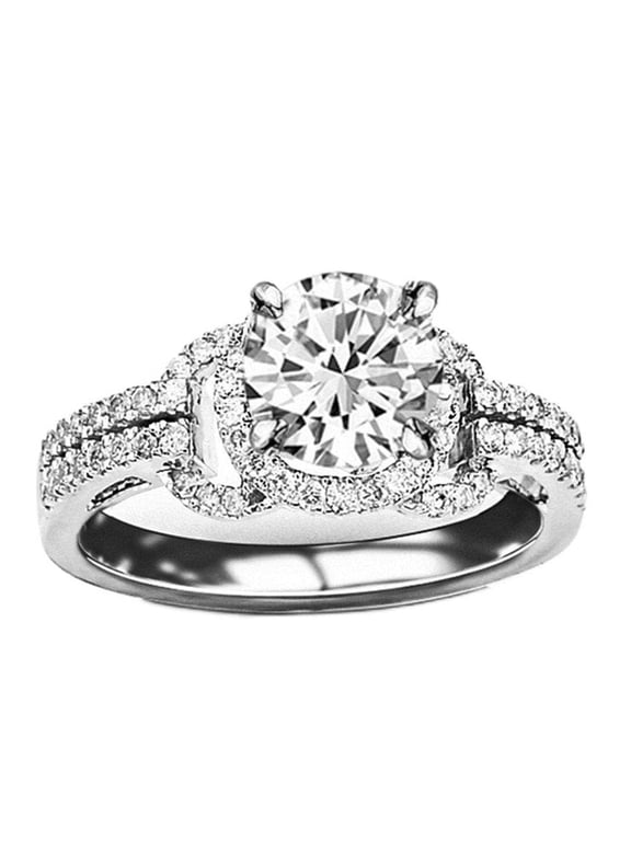 1.21 Carat 14K White Gold Round Cut Halo Style Love Knot Pave Set Round Round Diamond Engagment Ring (K Color I1 Clarity 0.74 Ct Center) Size: 6
