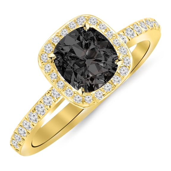Houston Diamond District 1.25 to 2.25 Carat Classic Halo Style Cushion Shape Diamond Engagement Ring with a Black Diamond Center (Heirloom Quality) 14K Yellow Gold 1.25 Carat Size: 9