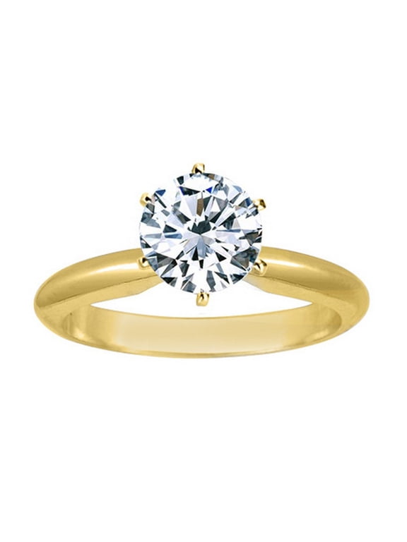 1/3 Carat 18K Yellow Gold Round Cut Diamond Solitaire Engagement Ring 6 Prong (I-J, I2, 0.3 c.t.w) Cut Size: 6