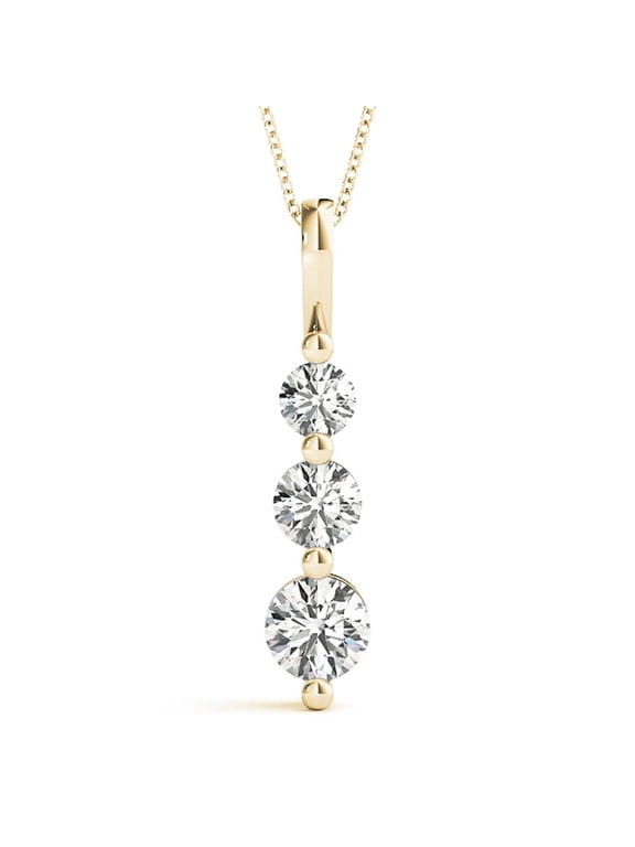 1 to 3 Carat Classic Snowman 3 Stone Diamond Pendant Necklace Premium Collection (I-J Color I1/I2 Clarity) + 16" 14K Gold Chain 14K Yellow Gold 3 Carat