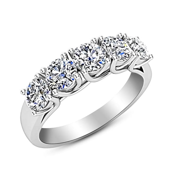 Houston Diamond District 1 to 3 Carat Round Diamond Ladies 5 Five Stone Wedding Anniversary Stackable Ring Band Value Collection Platinum 3 Carat Size-5
