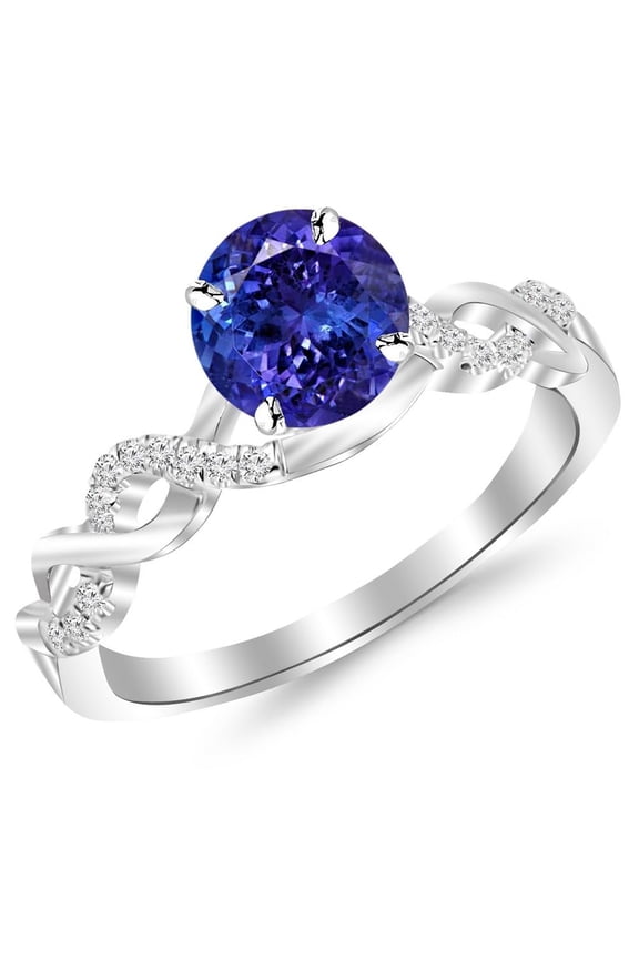 1 to 3 Carat Twisting Infinity Gold and Diamond Split Shank Pave Set Diamond Engagement Ring with a 1 Carat Tanzanite AAA Heirloom Center Stone Platinum 1 Carat Size: 9