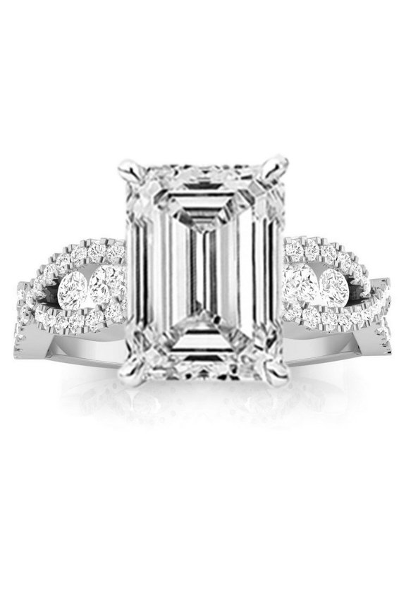 1.31 Carat Designer Twisting Eternity Channel Set Four Prong Emerald Cut Diamond Engagement Ring (D Color VS1 Clarity Center Stones) 14K White Gold Size-4