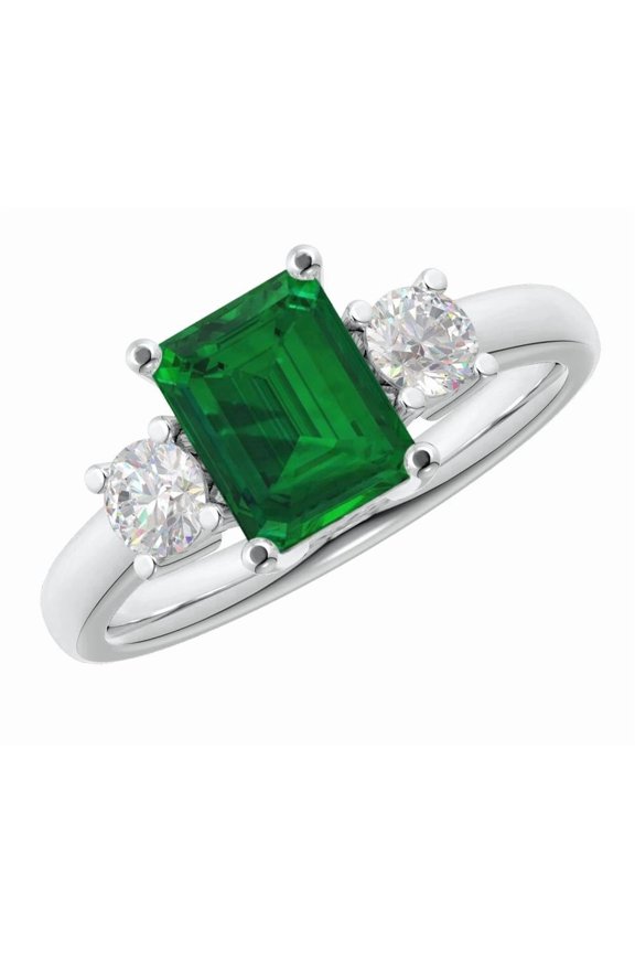 1.5 to 5.5 Carat Emerald LAB GROWN Gemstone and LAB GROWN Diamond Engagement Ring (AAAA Heirloom Quality) Emerald 1.5 Carat Size-9.0