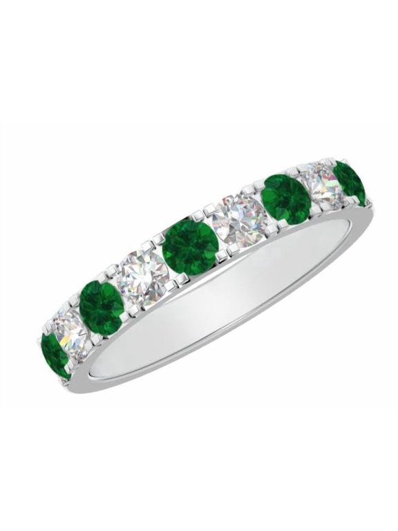 1.5 to 5.5 Carat Round 14K White Gold LAB GROWN Alternating Gemstone and LAB GROWN Diamond Wedding Band Emerald 1.5 Carat Size:5