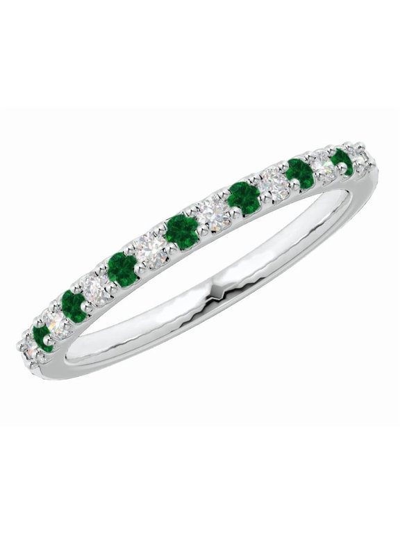 1.5 to 5.5 Carat Round LAB GROWN Gemstone and Alternating LAB GROWN Diamond Wedding Band (AAAA Heirloom Quality) 14K White Gold Emerald 1.5 Carat Size-9