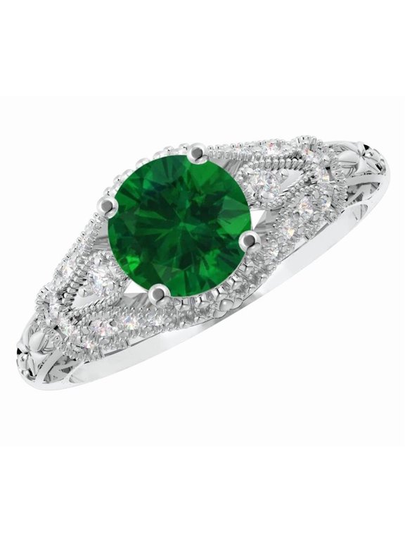 1.5 to 5.5 Carat Round Platinum LAB GROWN Gemstone and LAB GROWN Diamond Engagement Ring (1ct Center, AAAA Heirloom Quality) Emerald 1.5 Carat Size: 5