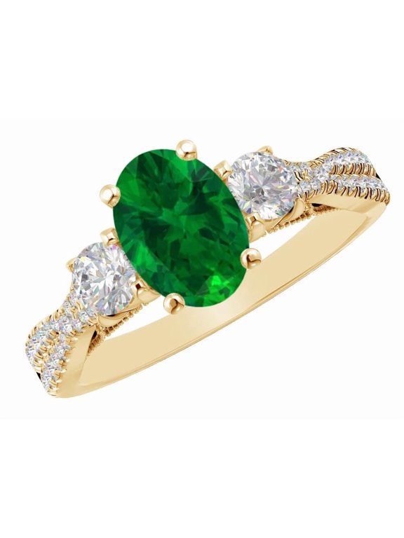 1 to 5.5 Carat Oval 14K Yellow Gold Natural Gemstone and Diamond Engagement Ring (AAAA Heirloom Quality) Emerald 1 Carat Size: 9