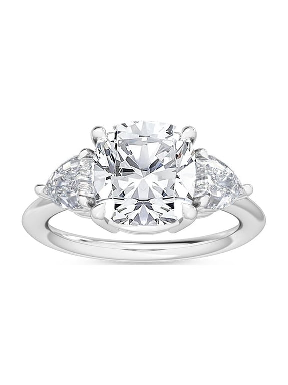 1 to 5 Carat Cushion,Shield Cut LAB GROWN Diamond Three Stone Engagement Ring (Color E-F Clarity VS2-SI1) Platinum 1 Carat Size-5