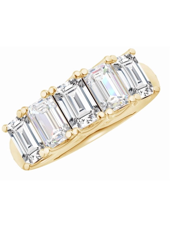 1.5 Carat Gold NATRUAL 5 Stone Ring Diamond Wedding Band Luxury Collection (H-I Color VS1-VS2 Clarity) 14K Yellow Gold Emerald Diamonds Size-9