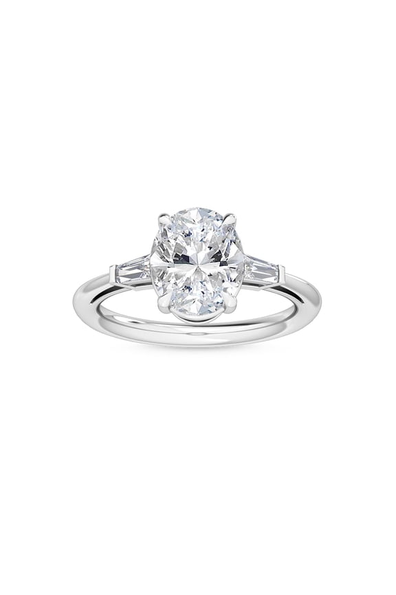 1 to 5 Carat LAB GROWN Oval Baguette Cut Diamond Three Stone Engagement Ring (E-F Color VS2-SI1 Clarity) Platinum 1 Carat Size: 5