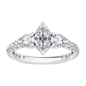 Houston Diamond District 1 to 5 Carat Marquise Round Pear Cut LAB GROWN Diamond Three Stone Engagement Ring (Color E-F Clarity VS2-SI1) 14K White Gold 1 Carat Size: 4