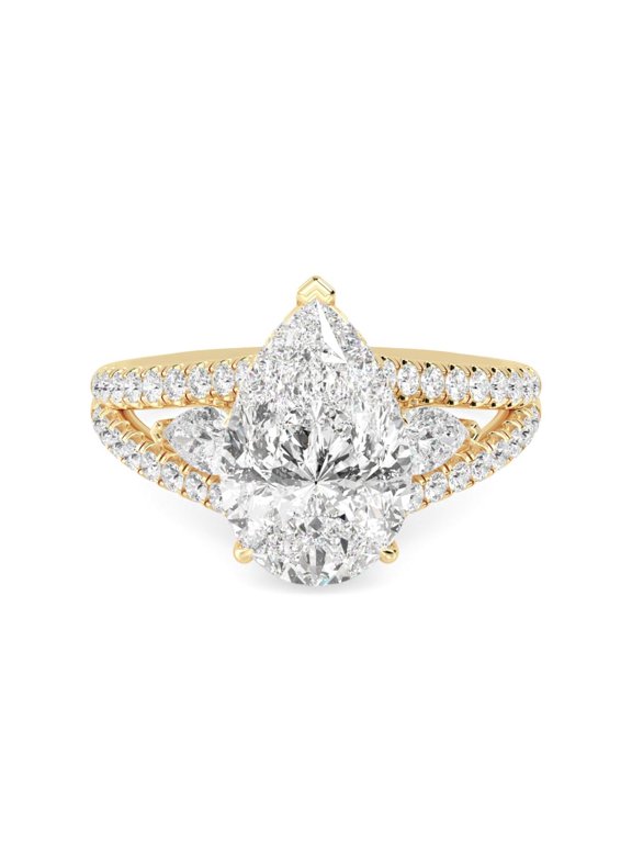 1 to 5 Carat Pear Round Cut LAB GROWN Diamond Three Stone Engagement Ring (Color E-F Clarity VS2-SI1) 14K Yellow Gold 1 Carat Size: 7