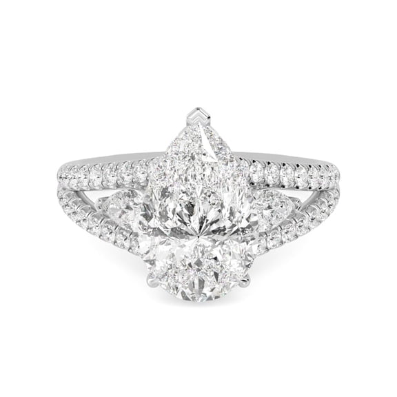 Houston Diamond District 1 to 5 Carat Pear Round Cut LAB GROWN Diamond Three Stone Engagement Ring (Color E-F Clarity VS2-SI1) Platinum 1 Carat Size: 4