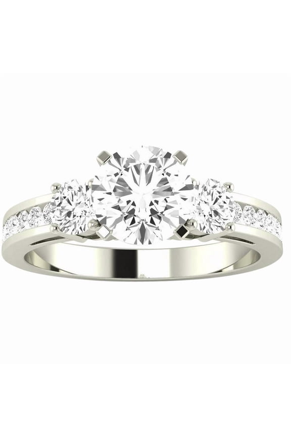 1 to 5 Carat Round Channel Set 3 Three Stone Diamond Engagement Ring J I1 Clarity Center Stones 14K White Gold 5 Carat Lab Grown Size-5