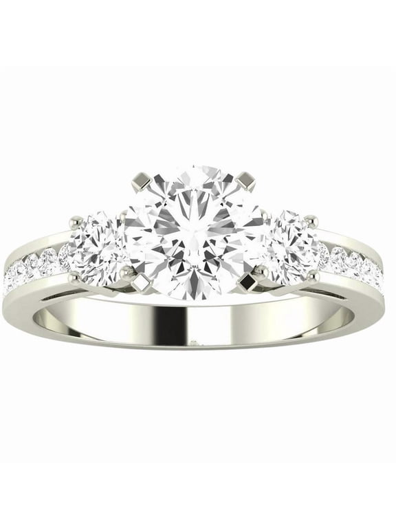1 to 5 Carat Round Channel Set 3 Three Stone Diamond Engagement Ring J I1 Clarity Center Stones Platinum 3 Carat Lab Grown Size-5
