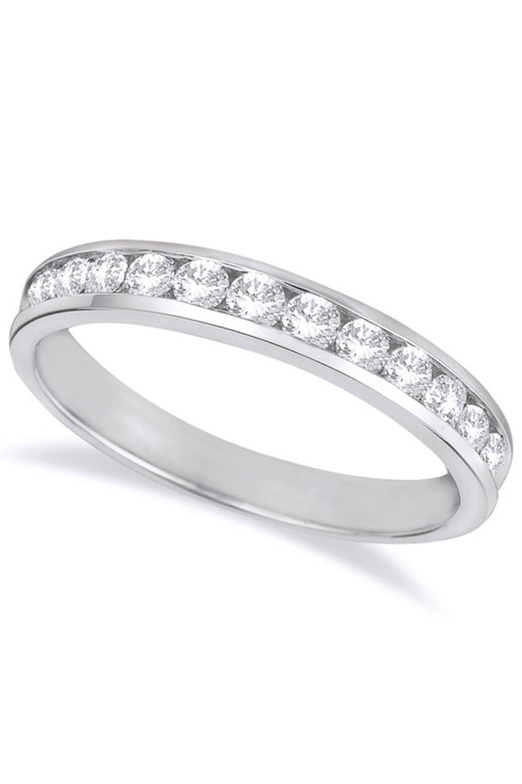 1.5 Carat Round Diamond Ladies Channel Set Half-Way Semi-Eternity Wedding Anniversary Stackable Ring Band Premium Collection Platinum Size: 9