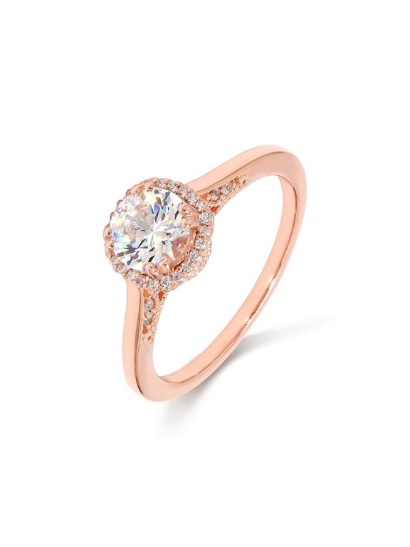 1-5 Carat (ctw) Rose Gold Round Cut LAB GROWN Diamond Halo Engagement Ring (Color D-E Clarity VS1-VS2) Rose Gold 1 Carat Size: 7