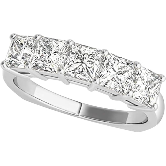 Houston Diamond District 1-5 Carat (ctw) Round LAB GROWN Diamond Ladies 5 Five Stone Wedding Anniversary Stackable Ring Band (D-E Color VS1-VS2 Clarity) Platinum 1 Carat Princess Size-4