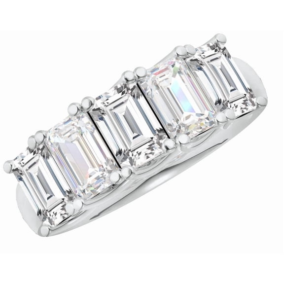 Houston Diamond District 1-5 Carat (ctw) Round LAB GROWN Diamond Ladies 5 Five Stone Wedding Anniversary Stackable Ring Band (D-E Color VS1-VS2 Clarity) 14K White Gold 1 Carat Emerald Size-9