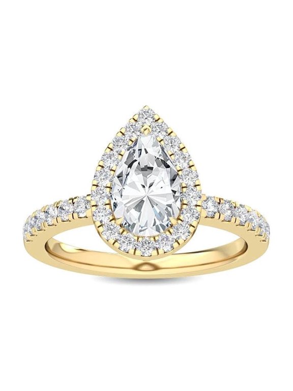 1 to 5 Carat (ctw) White Gold Pear,Round Cut LAB GROWN Diamond Halo Engagement Ring (Color E-F Clarity VS1-VS2) 14K Yellow Gold 1 Carat Size: 7