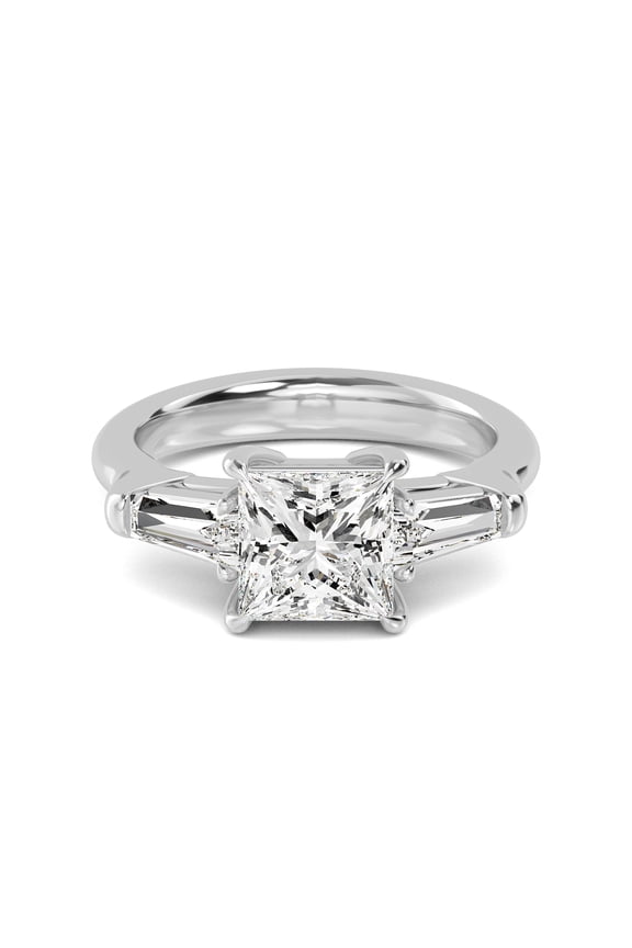 1-5 Carat (ctw) White Gold Princess Cut LAB GROWN Diamond Three Stone Engagement Ring (Color E-F, Clarity VS2-SI1) Princess Shape 2 Carat Size: 7