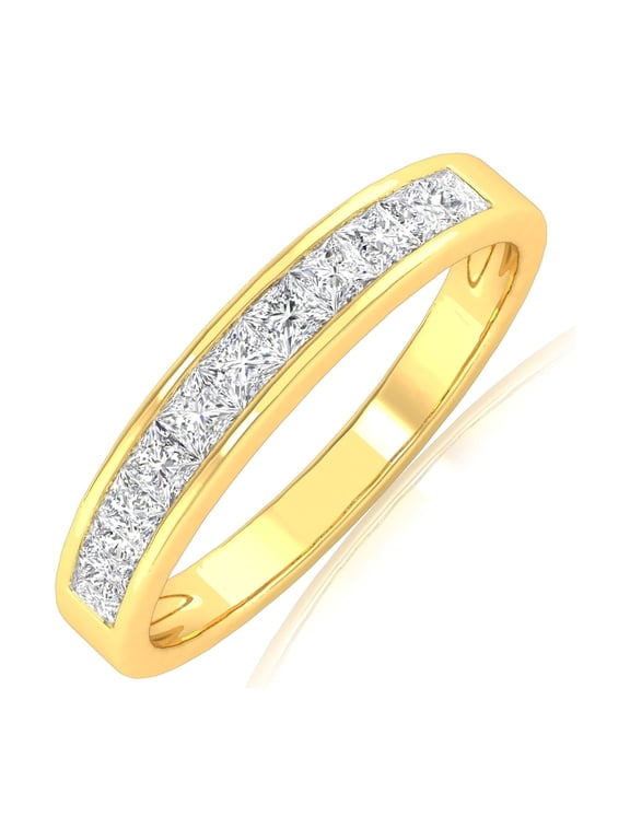 1 to 5 Carat t.w. LAB GROWN Princess Cut Diamond Wedding Band Ring (E-F Color VS2-SI1 Clarity) 14K Yellow Gold 1 Carat Size-5