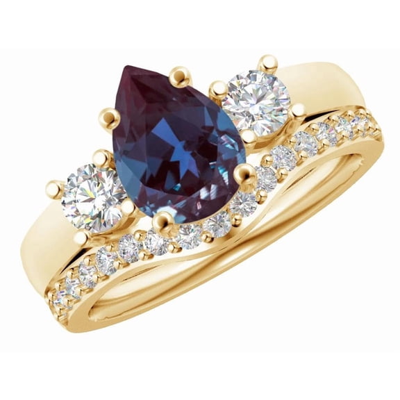 Houston Diamond District 1 to 6 Carat 14K Yellow Gold LAB GROWN Gemstone and LAB GROWN Diamond Wedding Bridal Set (AAAA Heirloom Quality) Alexandrite 1 Carat Size-4