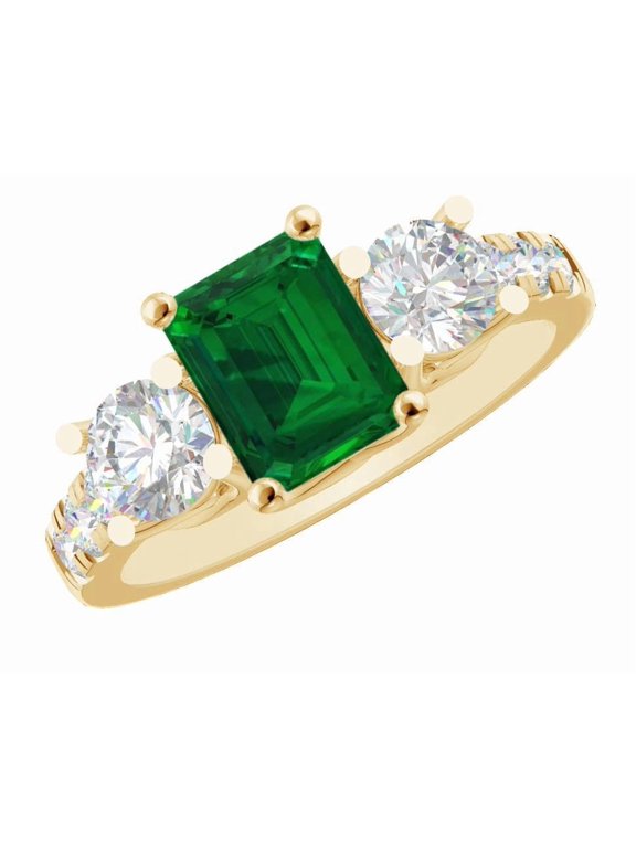 1 to 6 Carat Emerald 14K Yellow Gold LAB GROWN Gemstone and LAB GROWN Diamond Engagement Ring (1ct Center, AAAA Heirloom Quality) Emerald 1 Carat Size: 6
