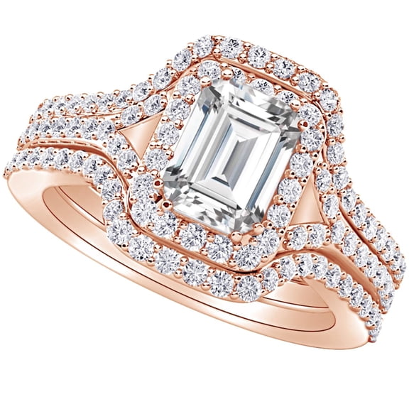 Houston Diamond District 1 to 6 Carat Emerald LAB GROWN Diamond & LAB GROWN Diamond Wedding Bridal Set (1ct Center, AAAA Heirloom Quality) 14K Rose Gold 1 Carat Size: 4