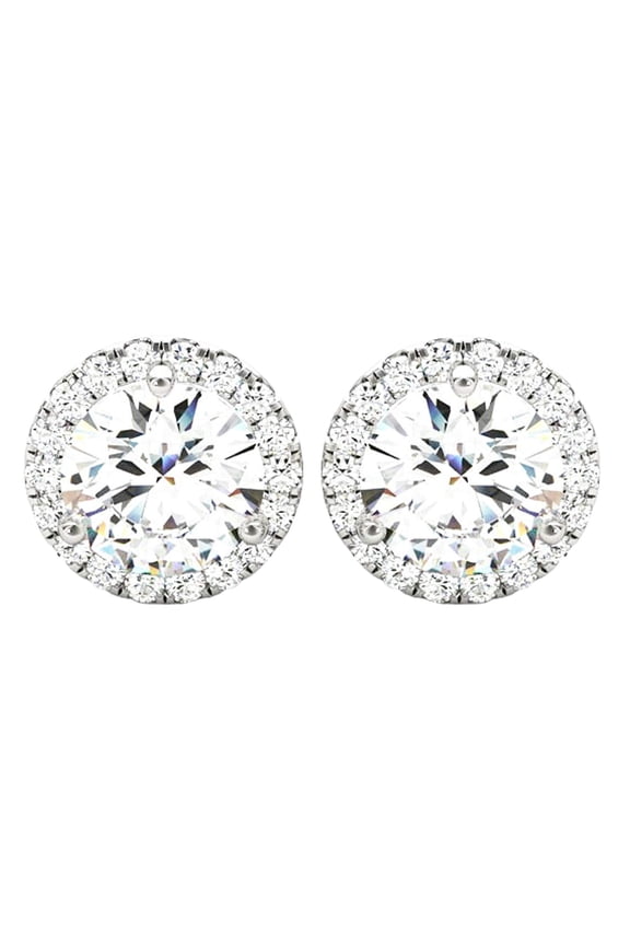 1 to 6 Carat IGI CERTIFIED LAB GROWN Round Halo Diamond Earrings 14K Gold Value Collection Push Back (D-E Color VS1-VS2 Clarity) 14K White Gold 1 Carat